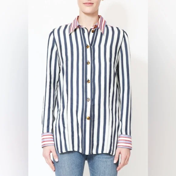 Tops | Celine 299 Phoebe Philo Striped Color Block Mulberry